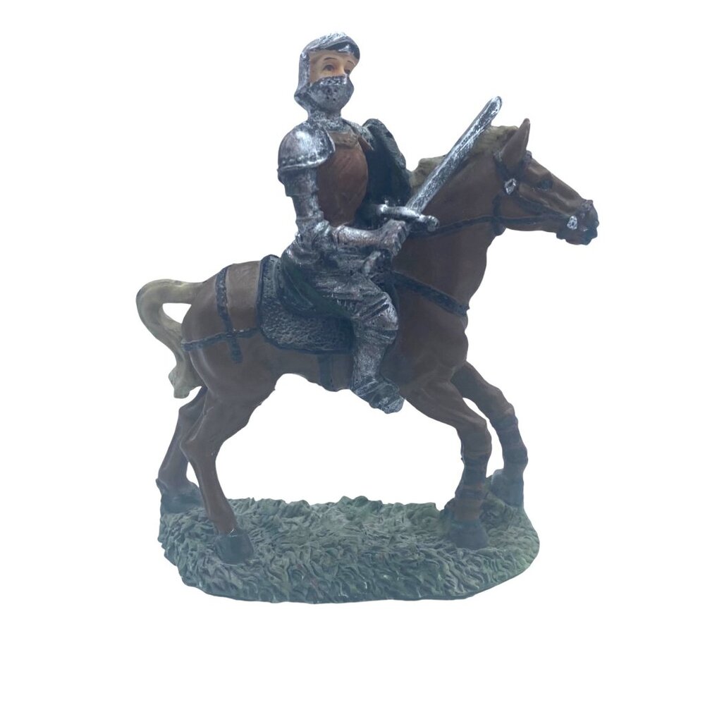 Vtg Medieval Knight On Horseback Figurine Military Soldier‎ 4.5"Tall Resin Armor
